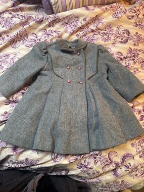 Vintage Rothschild Gray Wool Double-Breasted Girls' Pea Coat and snow pants